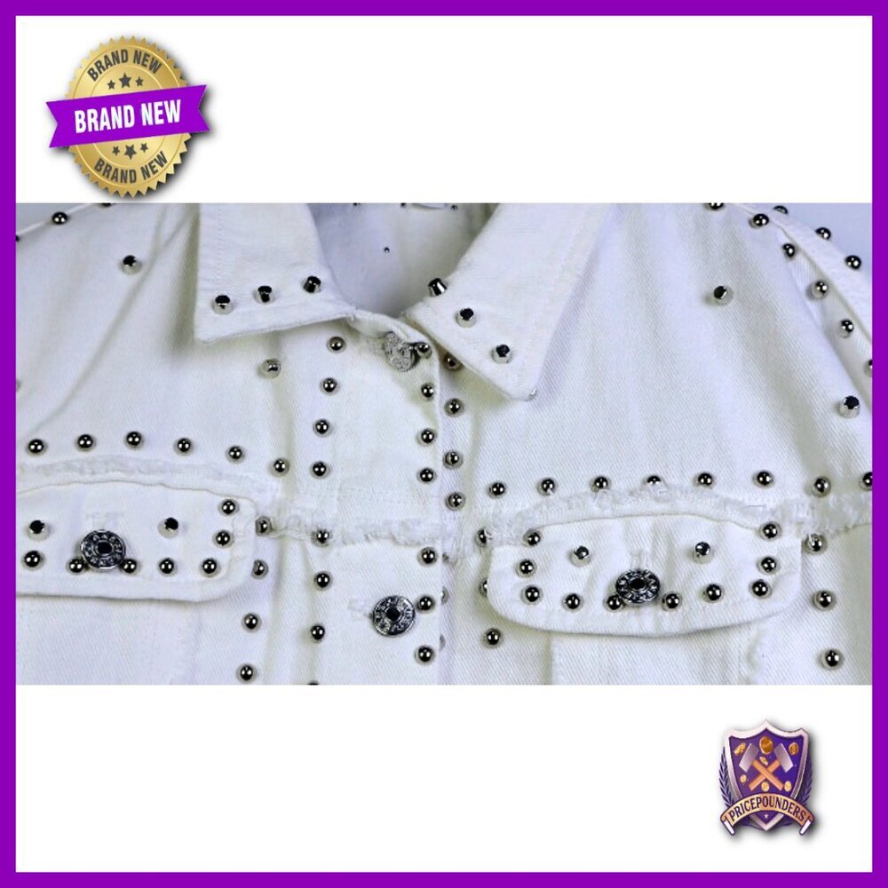 Long Sleeve Studded Denim Jacket Western Chic Loose Fit Y2K Retro - Picture 7 of 7